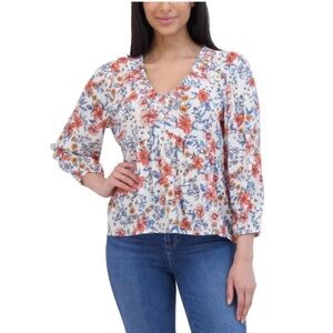LUCKY BRAND Women's Floral Print Peasant Blouse Shirt Top size Small